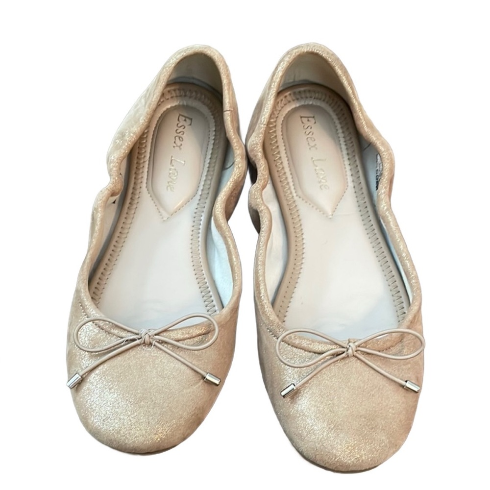 Essex Lane Becca Ballet Flats in Tan Suede with Light Gold Metallic Coloring